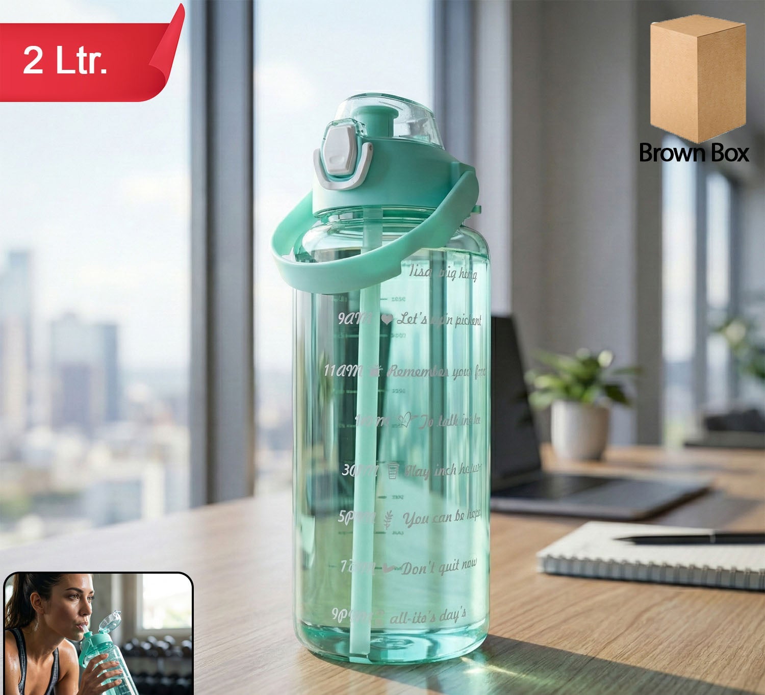2 Litre Large Capacity Leakproof Sports Water Bottle (1 Pc)