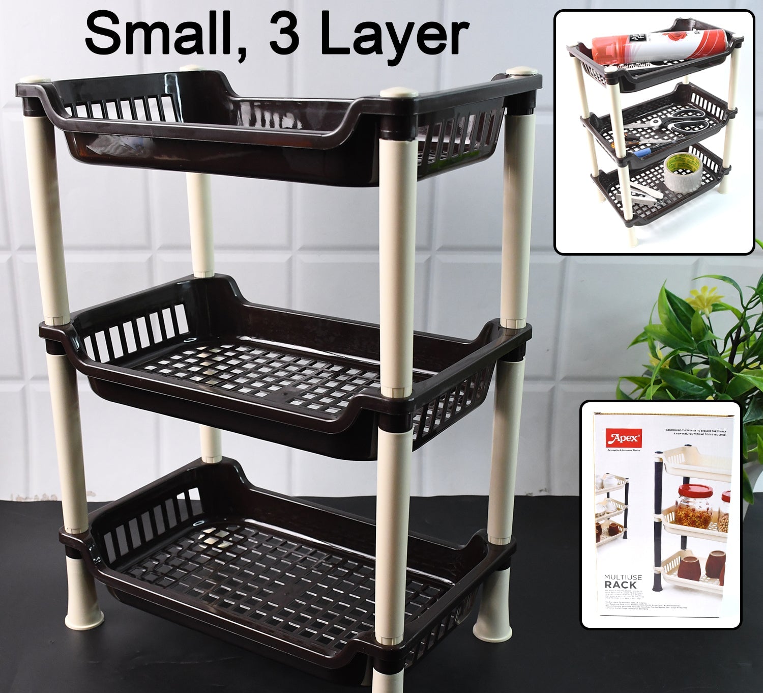 Apex Small Multiuse Plastic Storage Rack Organizer 3-tier