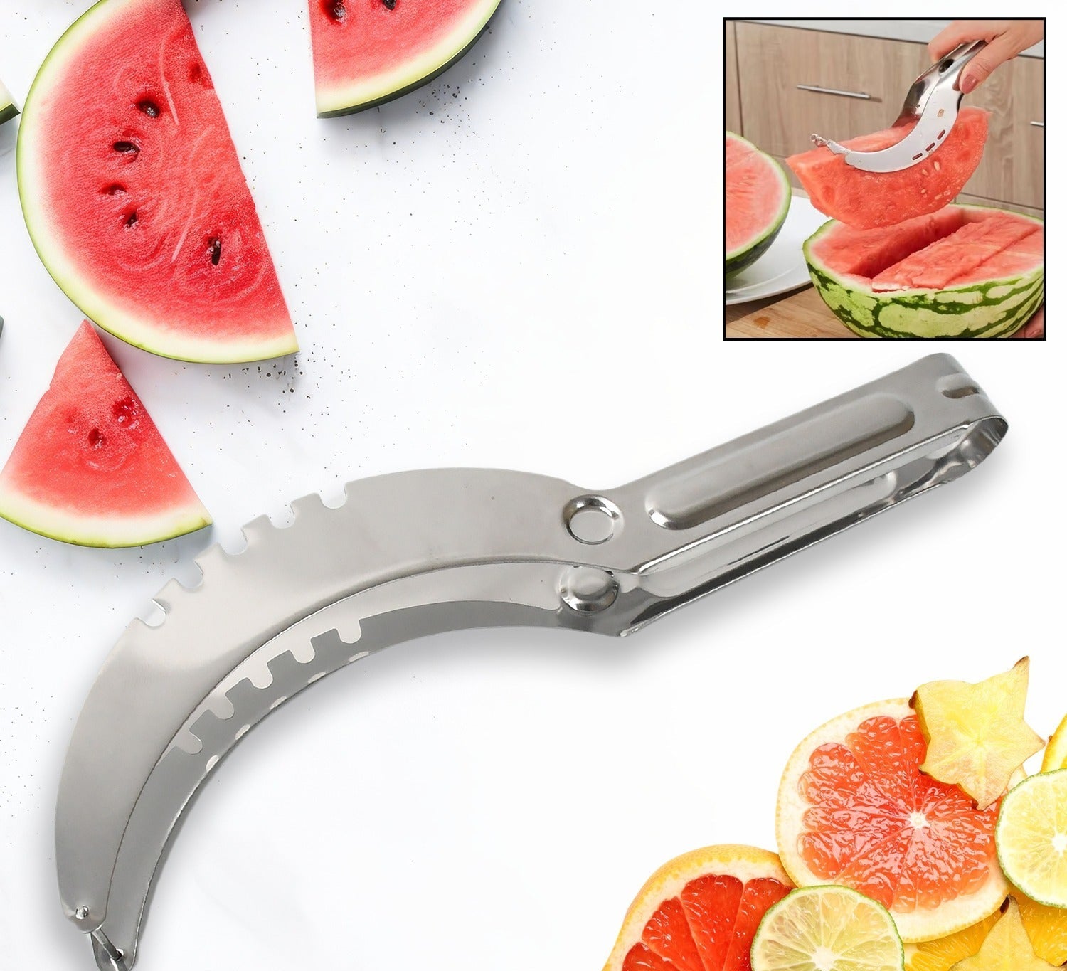 10053 3in1 Stainless Steel Watermelon Cantaloupe Slicer Knife Corer Fruit Vegetable Tools Kitchen (1 Pc)