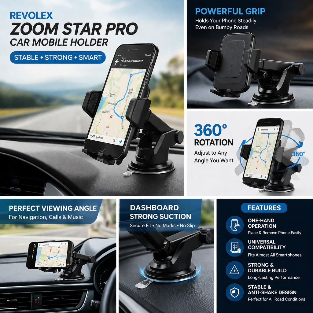 Revolex Zoom Star Pros Car Mobile Holder For Dashboard Black