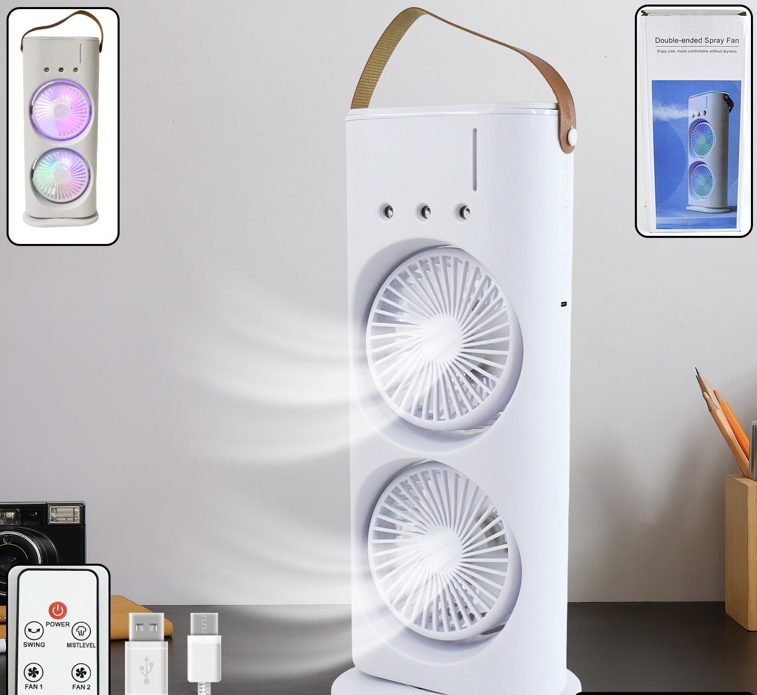 Electric Fan Desktop Double-head Powerful Air Cooler (1 Pc  With Remote)