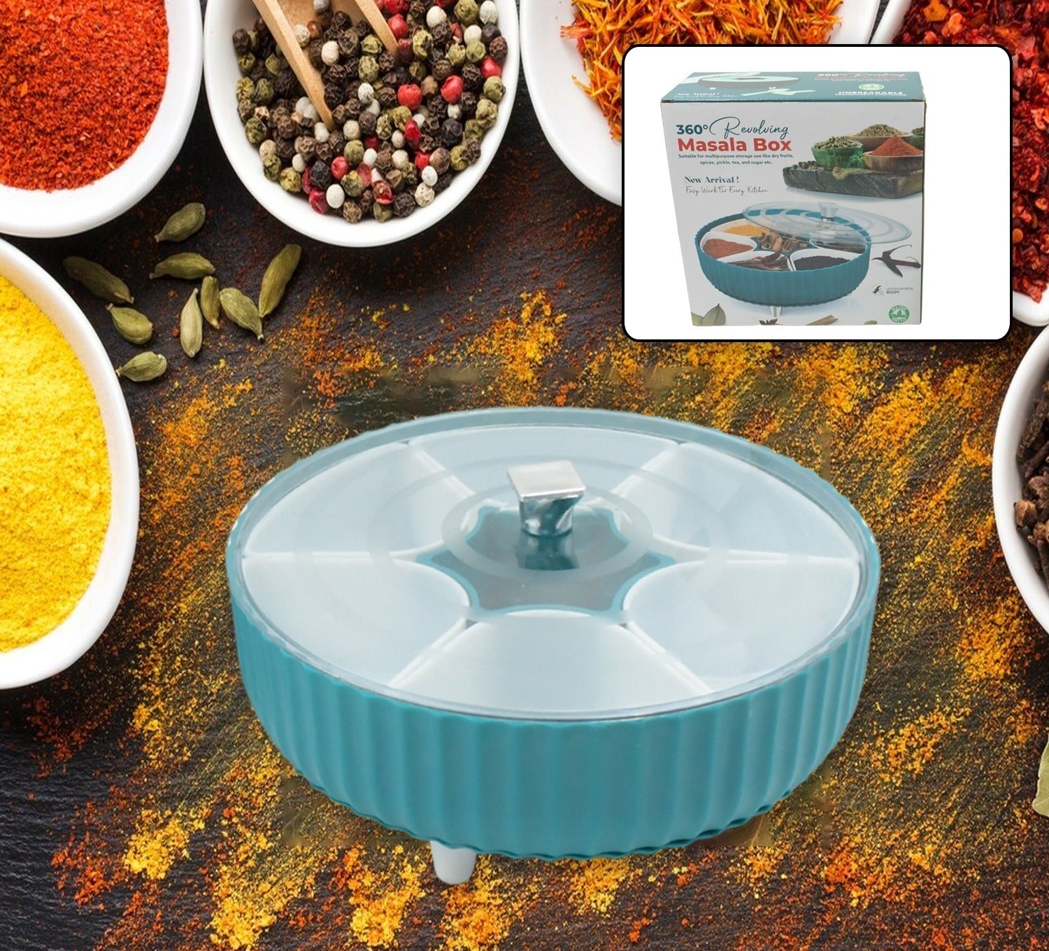 5811 360 Revolving Spice Box  Dry Fruit Box Plastic 7 Compartment Box Suitable For Multipurpose Storage Use Like Dry Fruit  Spices  Pickle  Tea   Sugar Etc Kitchen Use